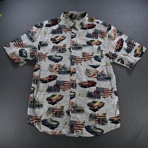 Joe Marlin Mens Route 66‎ Americana Muscle Car Button Up Shirt XL White